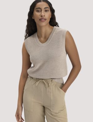 hessnatur Damen Strick Top Regular aus Bio-Baumwolle - beige