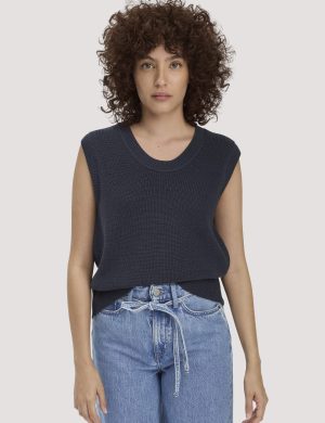 hessnatur Damen Strick Top Regular aus Bio-Baumwolle - blau