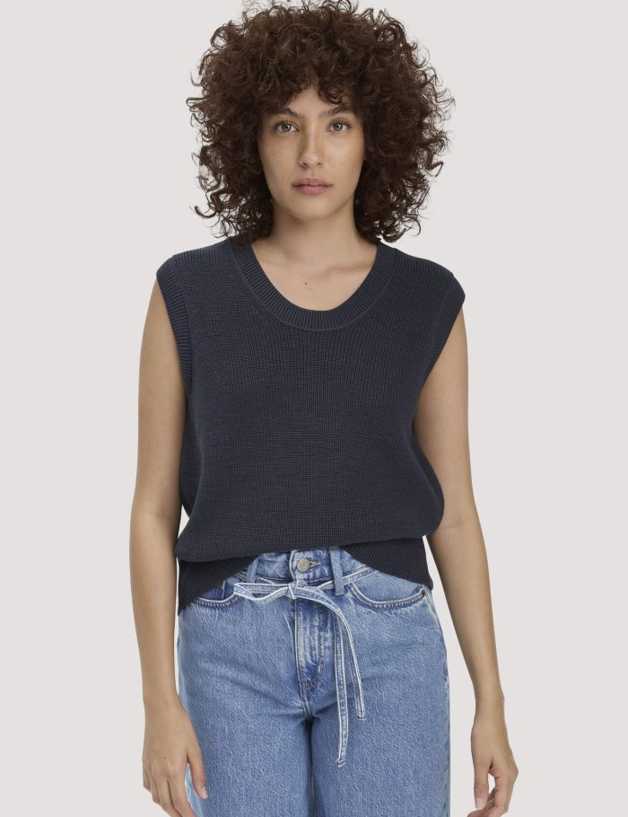 hessnatur Damen Strick Top Regular aus Bio-Baumwolle - blau hessnatur Damen Strick Top Regular aus Bio-Baumwolle - blau