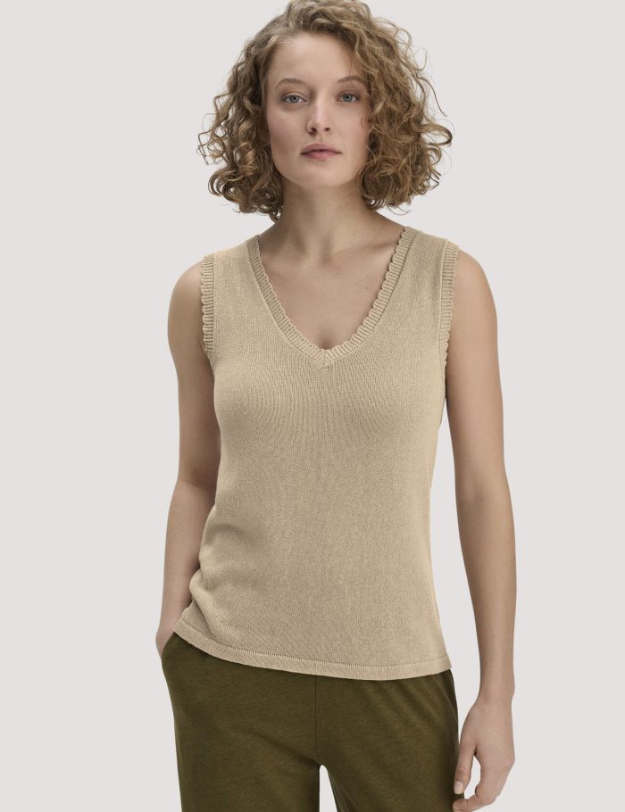 hessnatur Damen Strick Top Regular aus Leinen mit Bio-Baumwolle und LENZING™ ECOVERO - beige