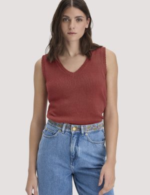 hessnatur Damen Strick Top Regular aus Leinen mit Bio-Baumwolle und LENZING™ ECOVERO - braun