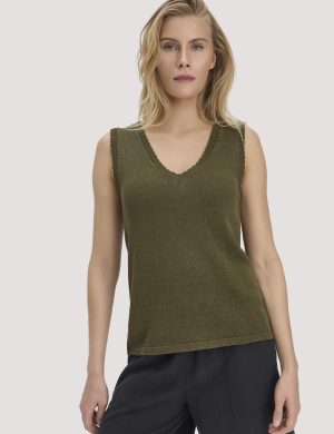 hessnatur Damen Strick Top Regular aus Leinen mit Bio-Baumwolle und LENZING™ ECOVERO - grün