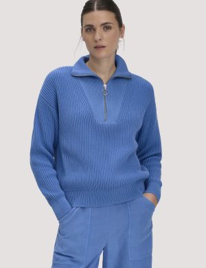 hessnatur Damen Strick Troyer Relaxed aus Bio-Baumwolle - blau