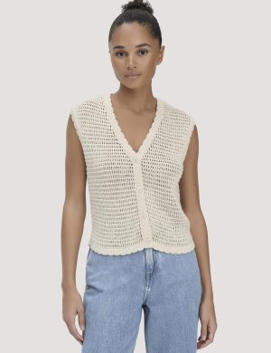 hessnatur Damen Strick Weste Regular aus Baumwolle - beige