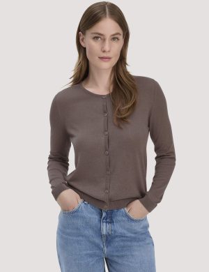 hessnatur Damen Strickjacke Regular aus TENCEL™ Lyocell mit Bio-Baumwolle - braun