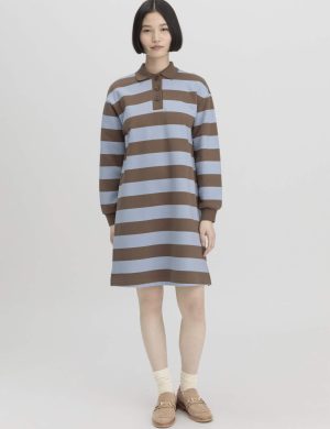 hessnatur Damen Sweat Kleid Streifen Relaxed aus Bio-Baumwolle - braun