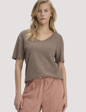 hessnatur Damen T-Shirt Oversize aus Leinen und Bio-Baumwolle - braun