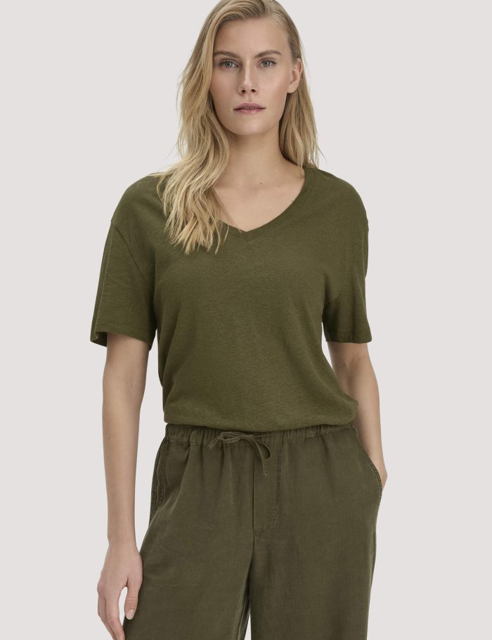 hessnatur Damen T-Shirt Oversize aus Leinen und Bio-Baumwolle - grün