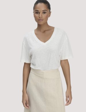 hessnatur Damen T-Shirt Oversize aus Leinen und Bio-Baumwolle - weiß