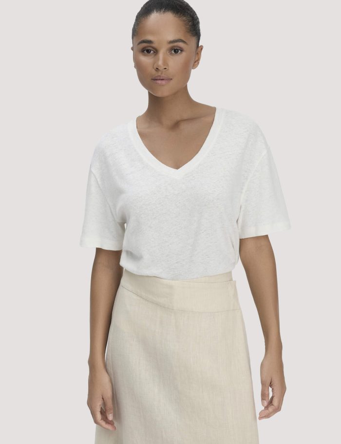 hessnatur Damen T-Shirt Oversize aus Leinen und Bio-Baumwolle - weiß