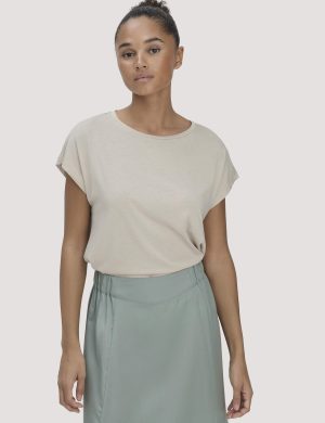 hessnatur Damen T-Shirt Oversize aus TENCEL™ Lyocell mit Bio-Baumwolle - beige