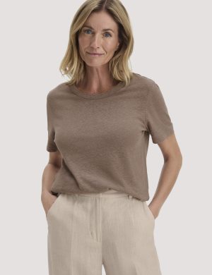 hessnatur Damen T-Shirt Relaxed aus Leinen und Bio-Baumwolle - braun