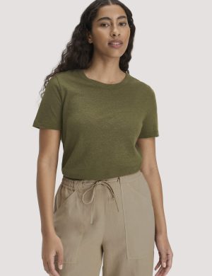 hessnatur Damen T-Shirt Relaxed aus Leinen und Bio-Baumwolle - grün