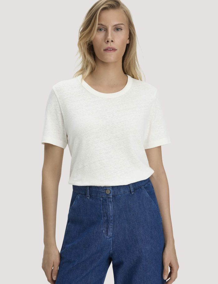 hessnatur Damen T-Shirt Relaxed aus Leinen und Bio-Baumwolle - weiß