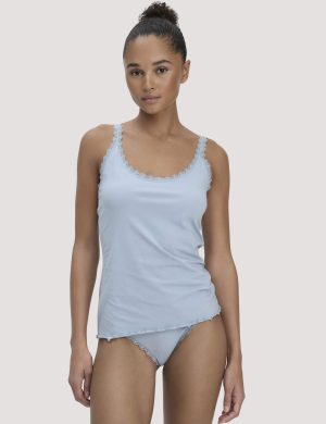 hessnatur Damen Tanktop COTTON FEEL LACE aus Bio-Baumwolle - blau