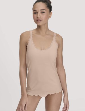 hessnatur Damen Tanktop COTTON FEEL LACE aus Bio-Baumwolle - rosa