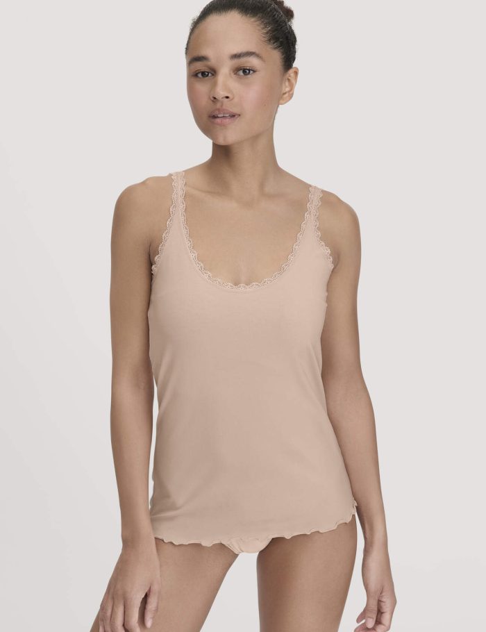 hessnatur Damen Tanktop COTTON FEEL LACE aus Bio-Baumwolle - rosa