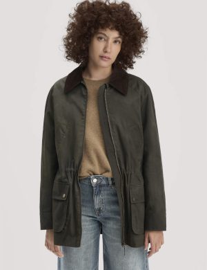 hessnatur Damen Wachsjacke Regular aus Bio-Baumwolle - grün