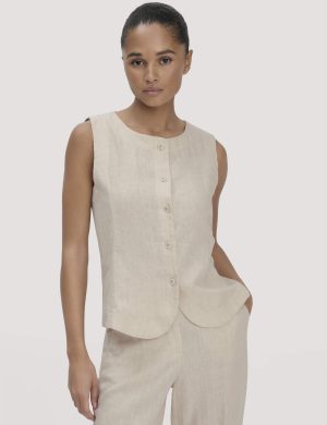 hessnatur Damen Weste Regular aus Leinen - beige