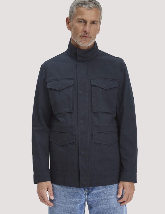 hessnatur Herren Field Jacket Regular NATURE SHELL aus Bio-Baumwolle - blau