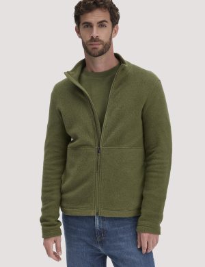 hessnatur Herren Fleece Jacke Slim aus Bio-Baumwolle - grün
