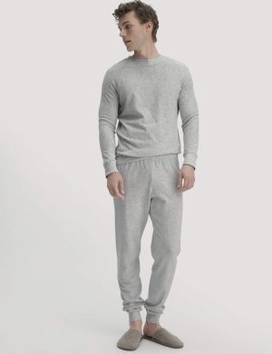 hessnatur Herren Frottee Schlafhose PURE COTTON aus Bio-Baumwolle - grau