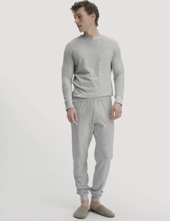 hessnatur Herren Frottee Schlafhose PURE COTTON aus Bio-Baumwolle - grau