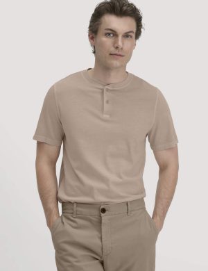 hessnatur Herren Heavy Jersey Henley Shirt Relaxed aus Bio-Baumwolle - beige