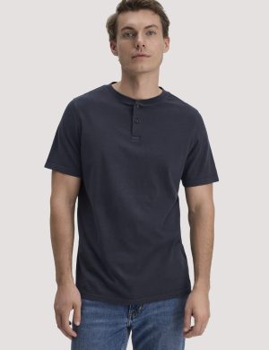 hessnatur Herren Heavy Jersey Henley Shirt Relaxed aus Bio-Baumwolle - blau