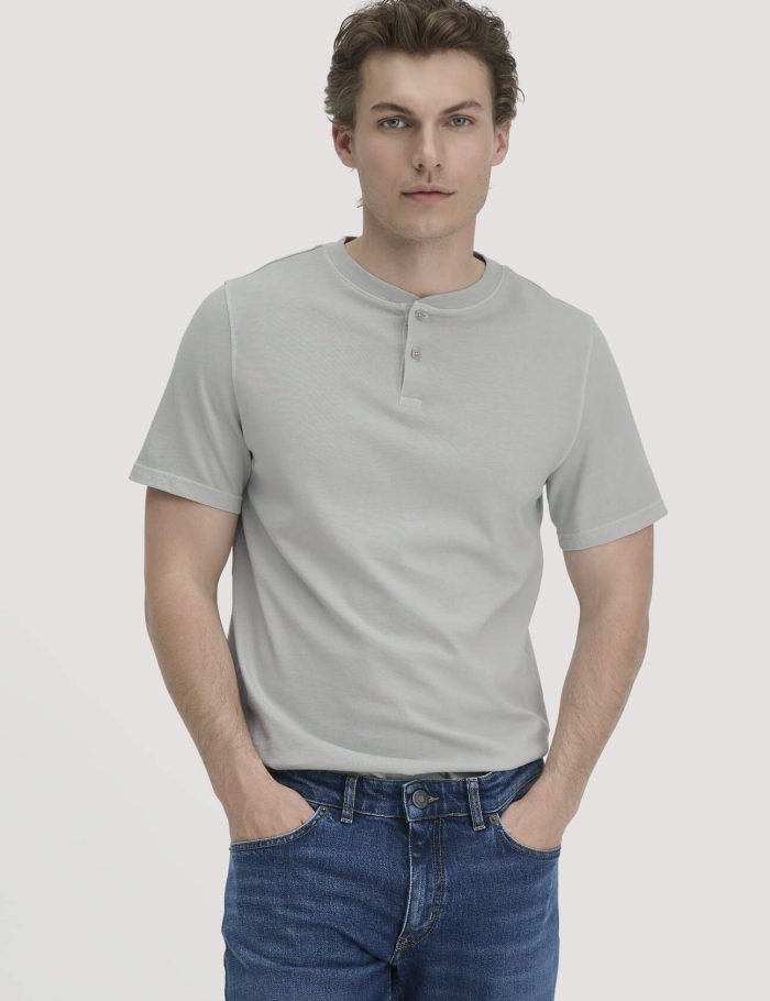 hessnatur Herren Heavy Jersey Henley Shirt Relaxed aus Bio-Baumwolle - grau