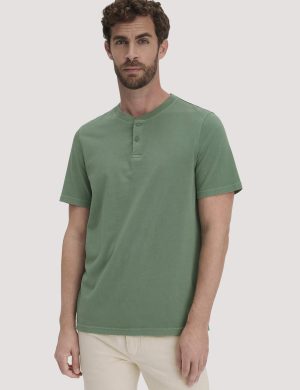 hessnatur Herren Heavy Jersey Henley Shirt Relaxed aus Bio-Baumwolle - grün
