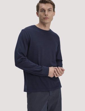 hessnatur Herren Heavy Jersey Longsleeve Relaxed aus Bio-Baumwolle - blau