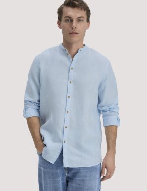 hessnatur Herren Hemd Regular aus Leinen - blau - Größe L (41/42)