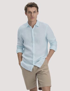 hessnatur Herren Hemd Regular aus Leinen - blau - Größe S (37/38)