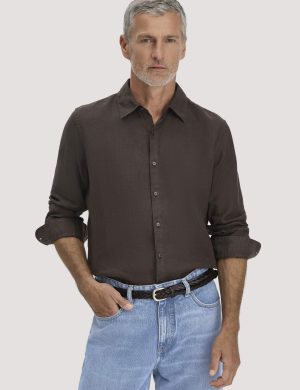 hessnatur Herren Hemd Regular aus Leinen - braun - Größe XXL (45/46)