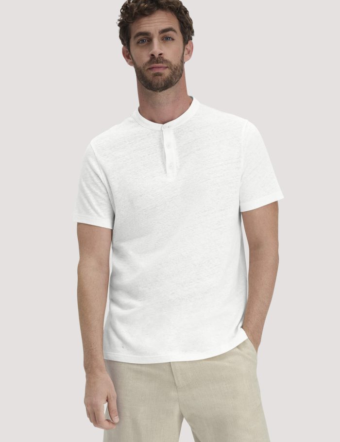 hessnatur Herren Henley T-Shirt Regular aus Leinen und Bio-Baumwolle - weiß