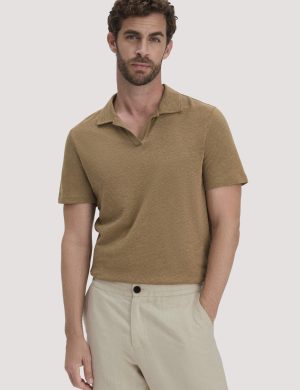 hessnatur Herren Jersey Polo Relaxed aus Leinen und Bio-Baumwolle - braun