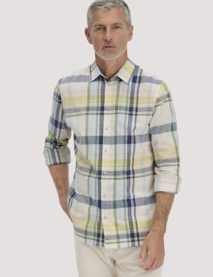 hessnatur Herren Karo Hemd Regular aus Bio-Baumwolle mit Leinen - blau - Größe M (39/40)