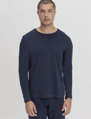 hessnatur Herren Longsleeve PURE NATURE aus Bio-Baumwolle - blau