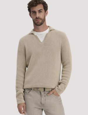hessnatur Herren Milano Strick Polo Regular aus Leinen mit Bio-Baumwolle und LENZING™ ECOVERO™ Viskose - beige