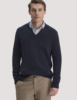 hessnatur Herren Milano Strick Polo Regular aus Leinen mit Bio-Baumwolle und LENZING™ ECOVERO™ Viskose - blau
