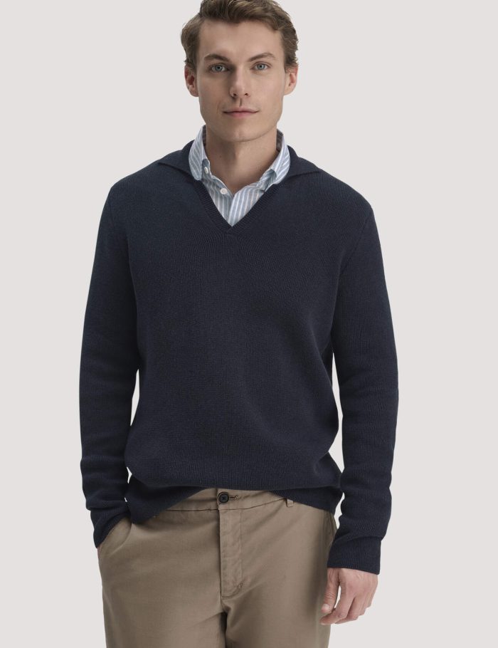 hessnatur Herren Milano Strick Polo Regular aus Leinen mit Bio-Baumwolle und LENZING™ ECOVERO™ Viskose - blau