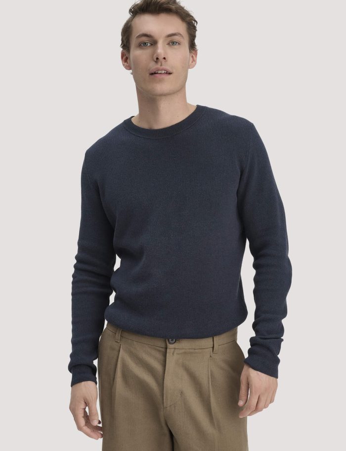 hessnatur Herren Milano Strick Pullover Regular aus Leinen mit Bio-Baumwolle und LENZING™ ECOVERO™ Viskose - blau