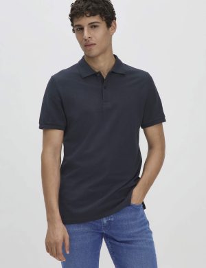 hessnatur Herren Piqué Polo Regular aus Bio-Baumwolle - blau