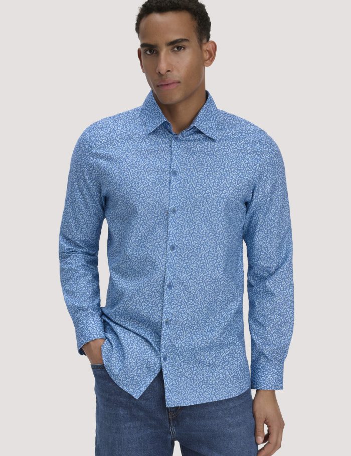 hessnatur Herren Print Hemd Regular aus Bio-Baumwolle - blau - Größe XL (43/44)