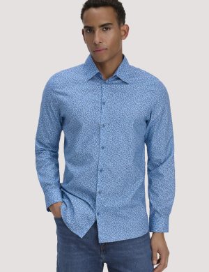 hessnatur Herren Print Hemd Regular aus Bio-Baumwolle - blau - Größe XXL (45/46)