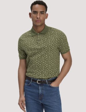 hessnatur Herren Print Piqué Polo Relaxed aus Bio-Baumwolle - grün