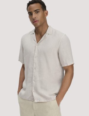 hessnatur Herren Resort Hemd Kurzarm Regular aus Leinen - beige - Größe L (41/42)