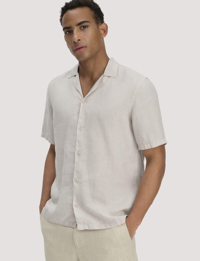 hessnatur Herren Resort Hemd Kurzarm Regular aus Leinen - beige - Größe XXL (45/46)