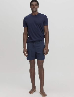 hessnatur Herren Schlaf Shorts Relaxed aus Bio-Baumwolle - blau